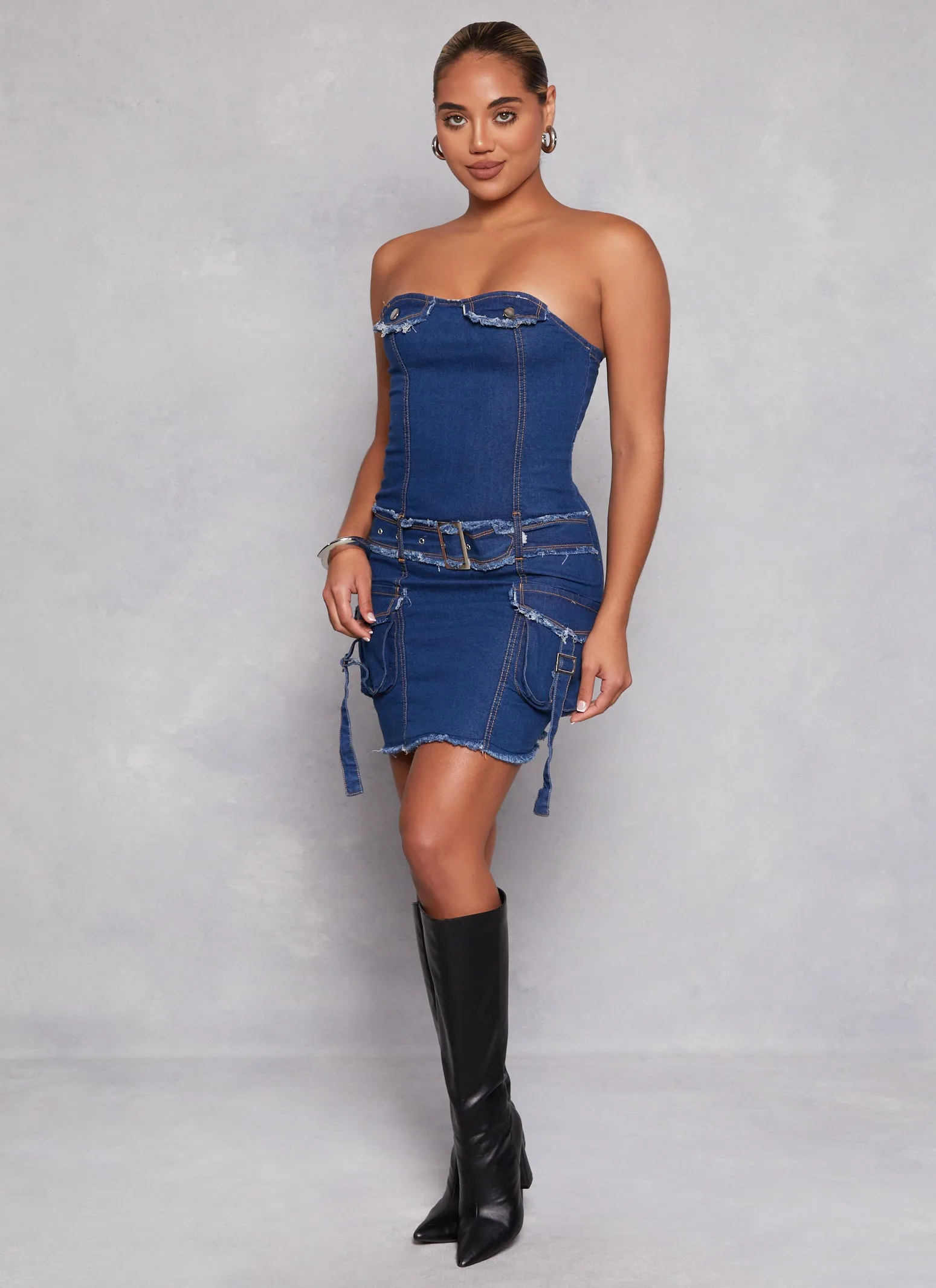 Denim Belted Strapless Dress sold by Rainbow product image thumbnail 2