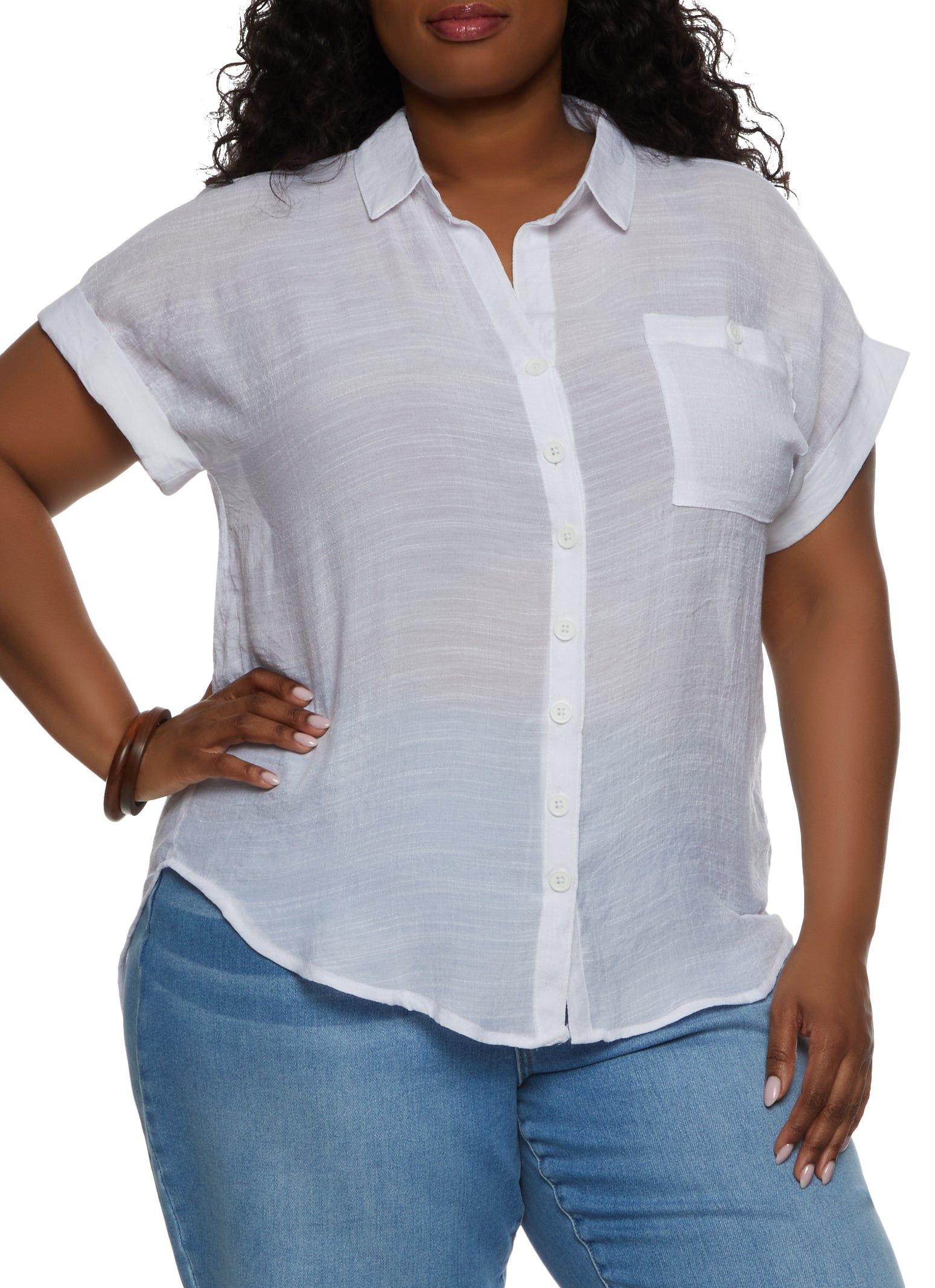 Plus Size Button Front High Low Shirt sold by Rainbow