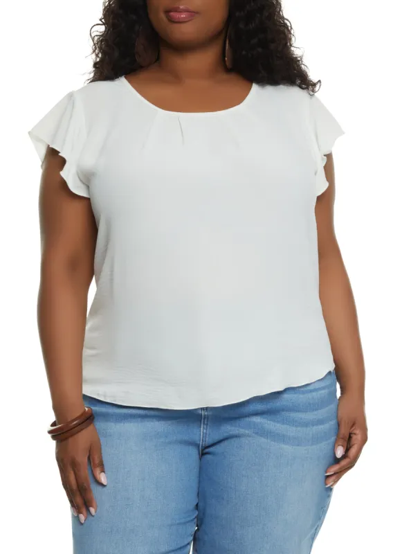 Plus Size Airy Flutter Sleeve Blouse sold by Rainbow