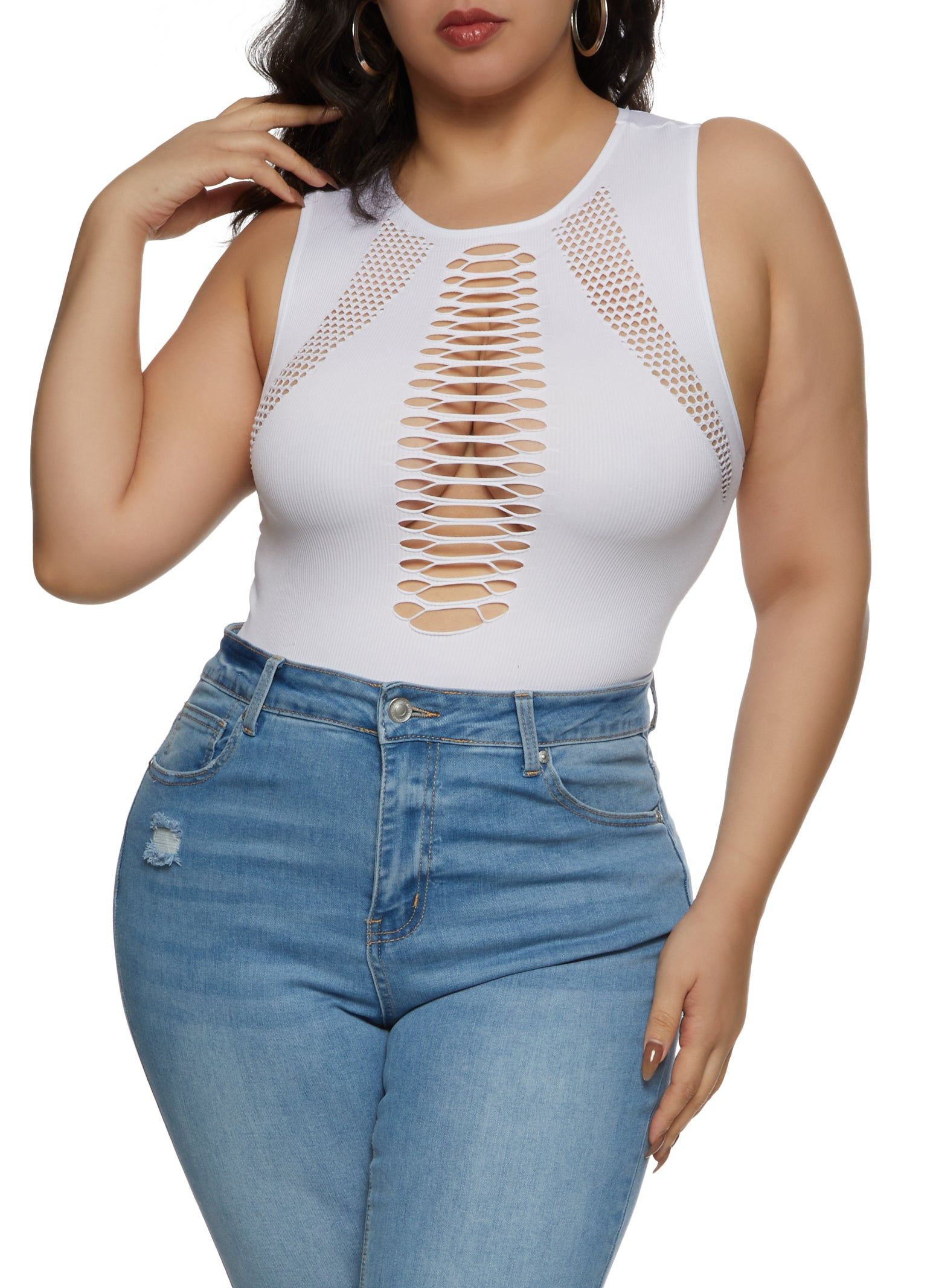 Plus Size Seamless Cut Out Tank Top sold by Rainbow