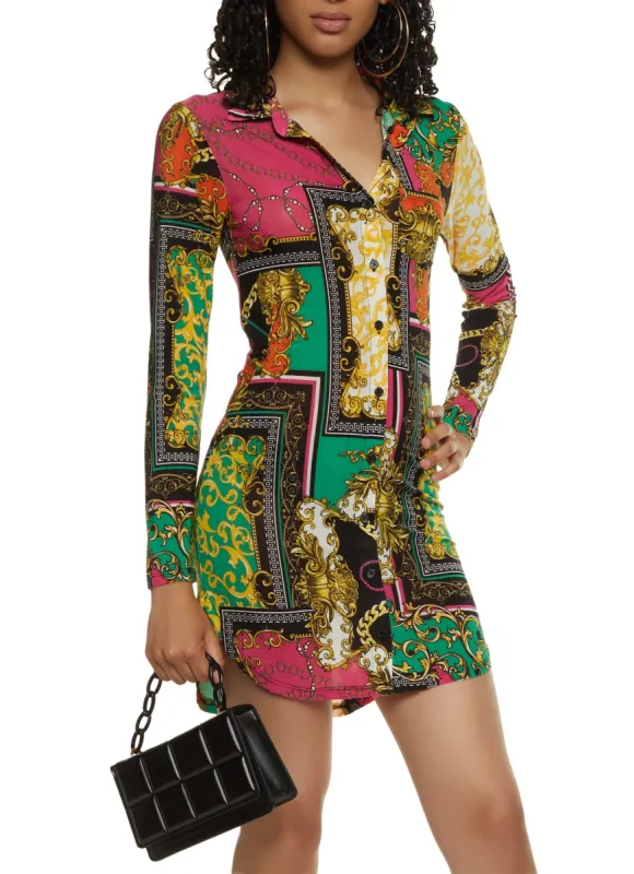 Status Print Button Front Shirt Dress sold by Rainbow