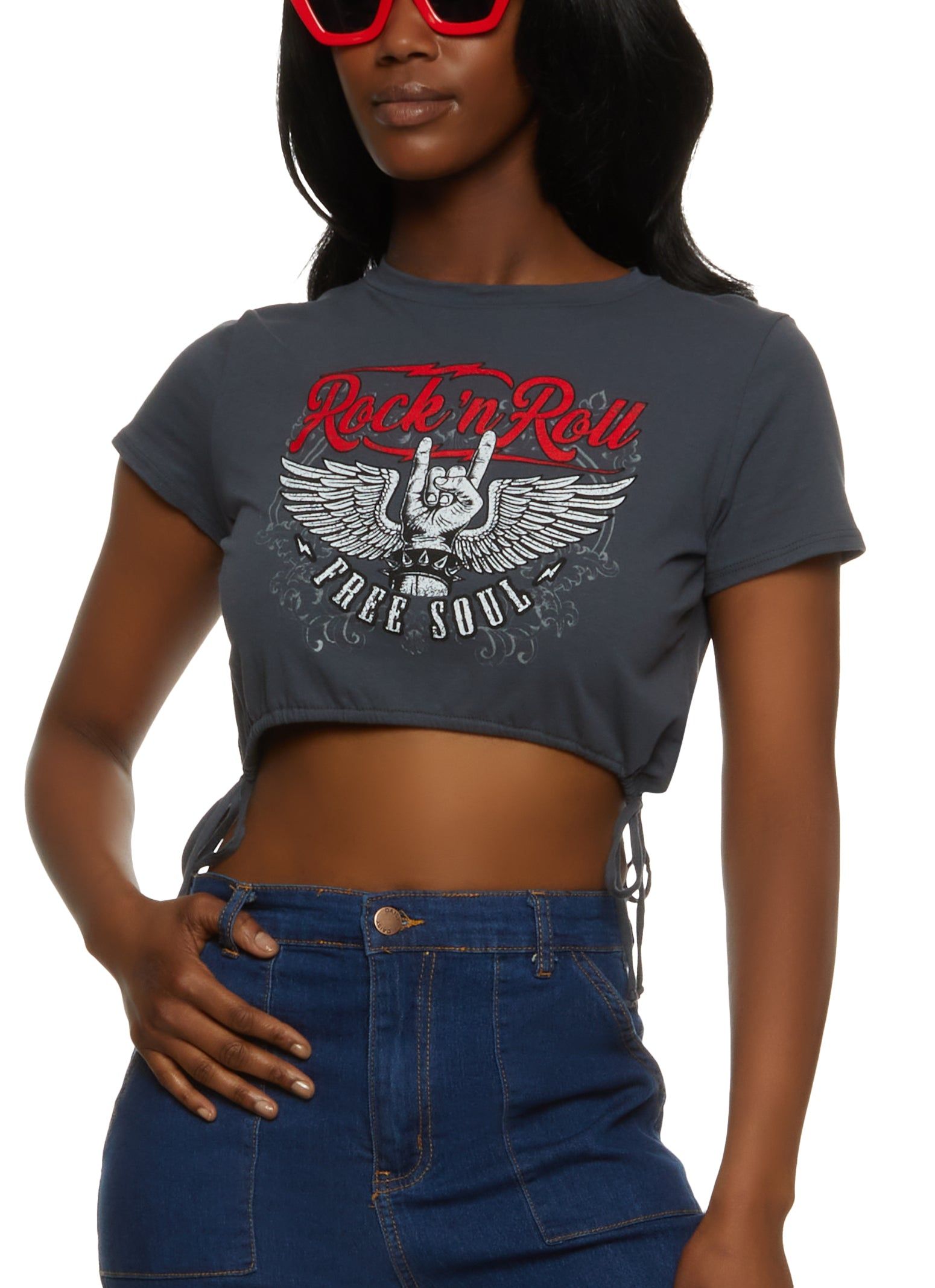 Rock N Roll Drawstring Crop Top sold by Rainbow