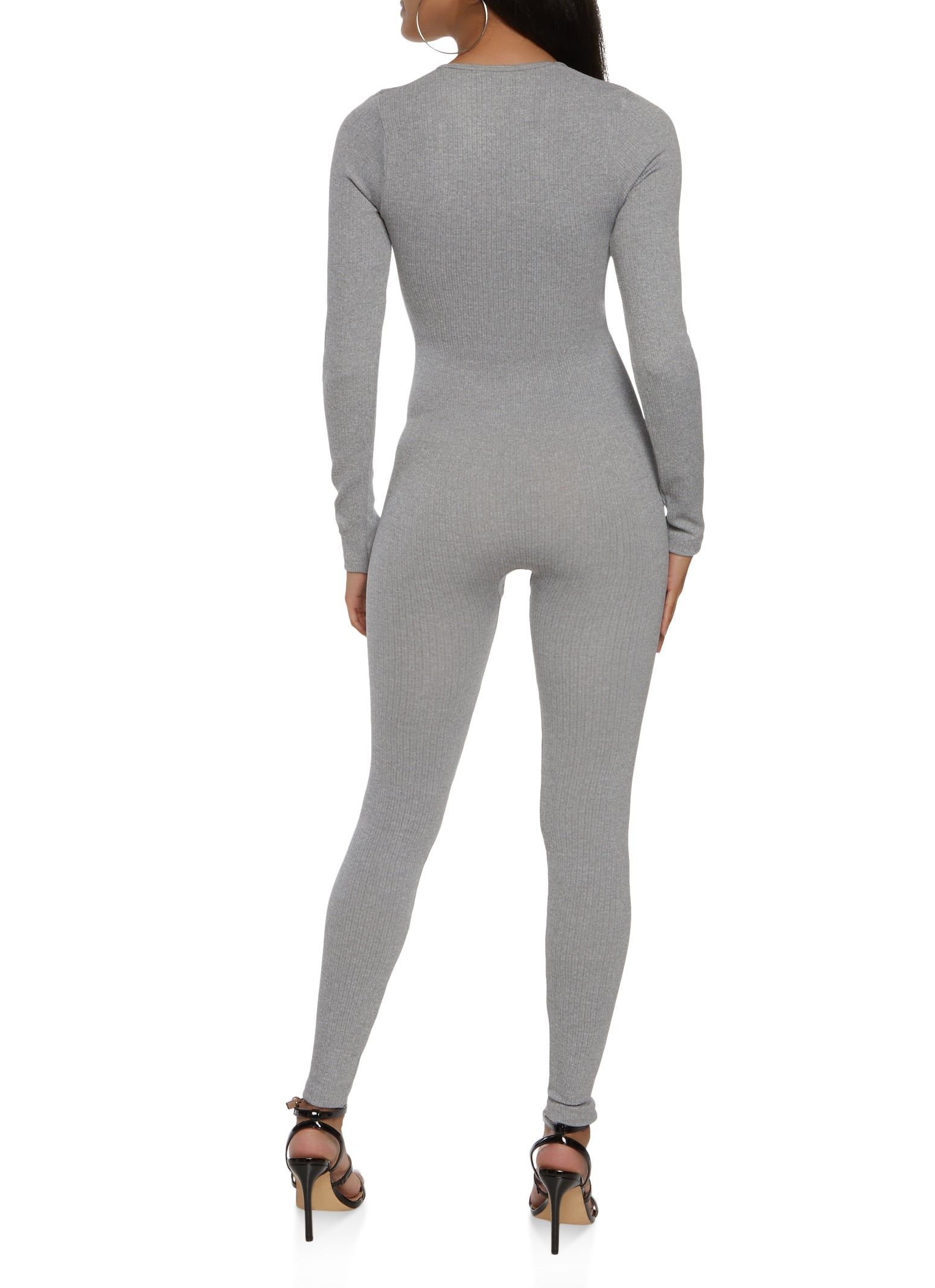 Ribbed Long Sleeve V Neck Jumpsuit sold by Rainbow product image thumbnail 2