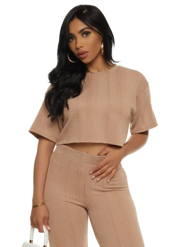 Solid Ribbed Short Sleeve Crop Top sold by Rainbow