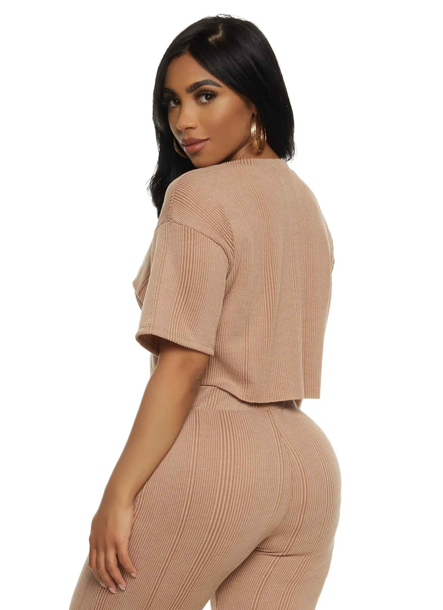 Solid Ribbed Short Sleeve Crop Top sold by Rainbow product image thumbnail 3