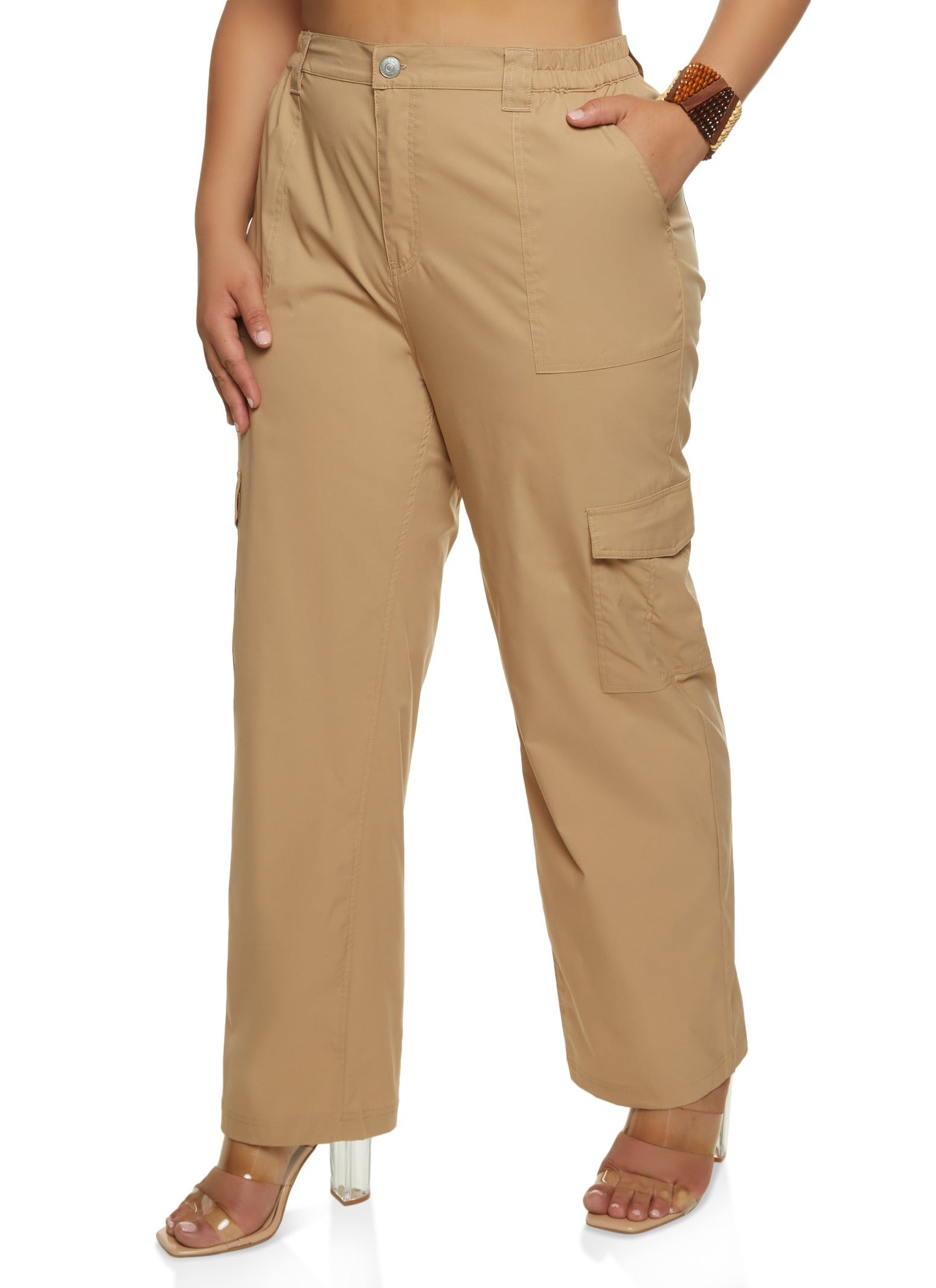 Plus Size Nylon Wide Leg Cargo Pants sold by Rainbow