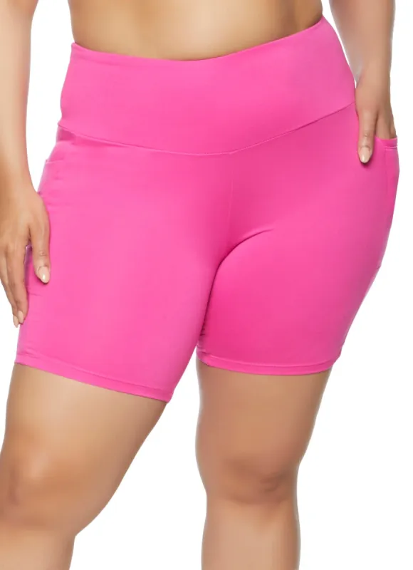 Plus Size High Waist Pocket Biker Shorts sold by Rainbow