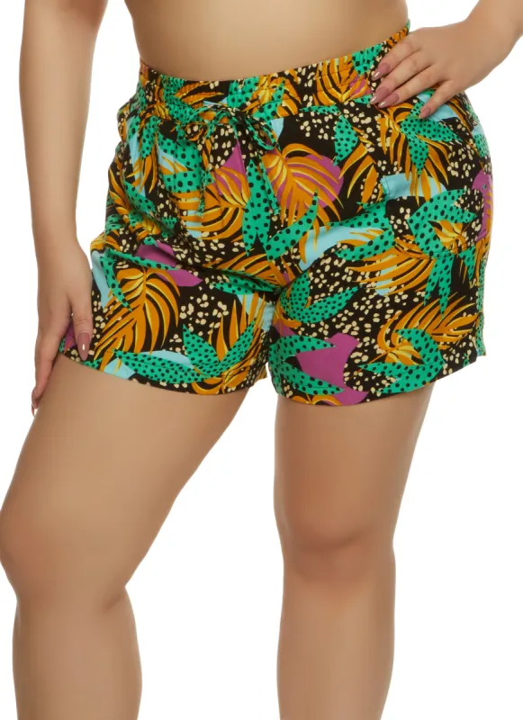 Plus Size Tropical Print Shorts sold by Rainbow