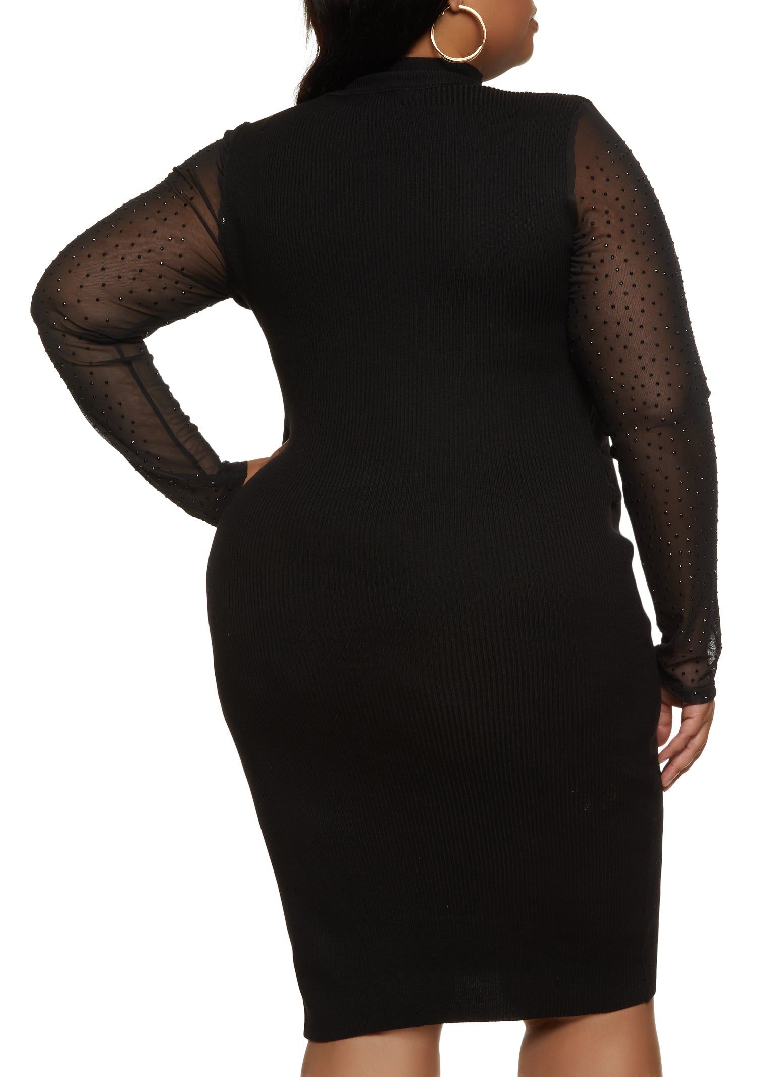 Plus Size Mesh Rhinestone Long Sleeve Midi Dress sold by Rainbow product image thumbnail 3