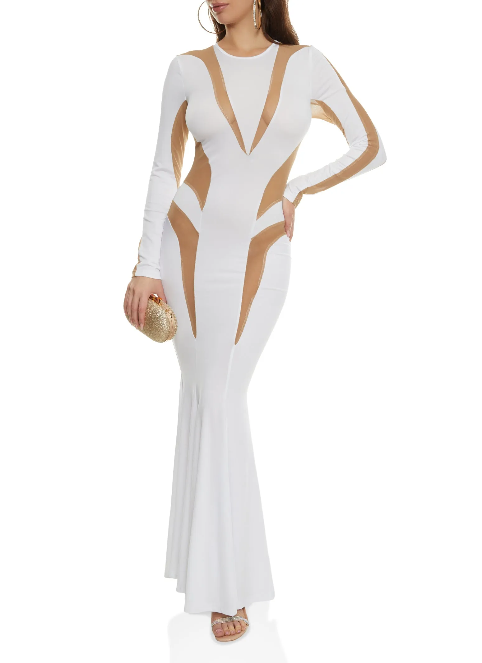 Mesh Color Block Long Sleeve Maxi Dress sold by Rainbow product image thumbnail 3