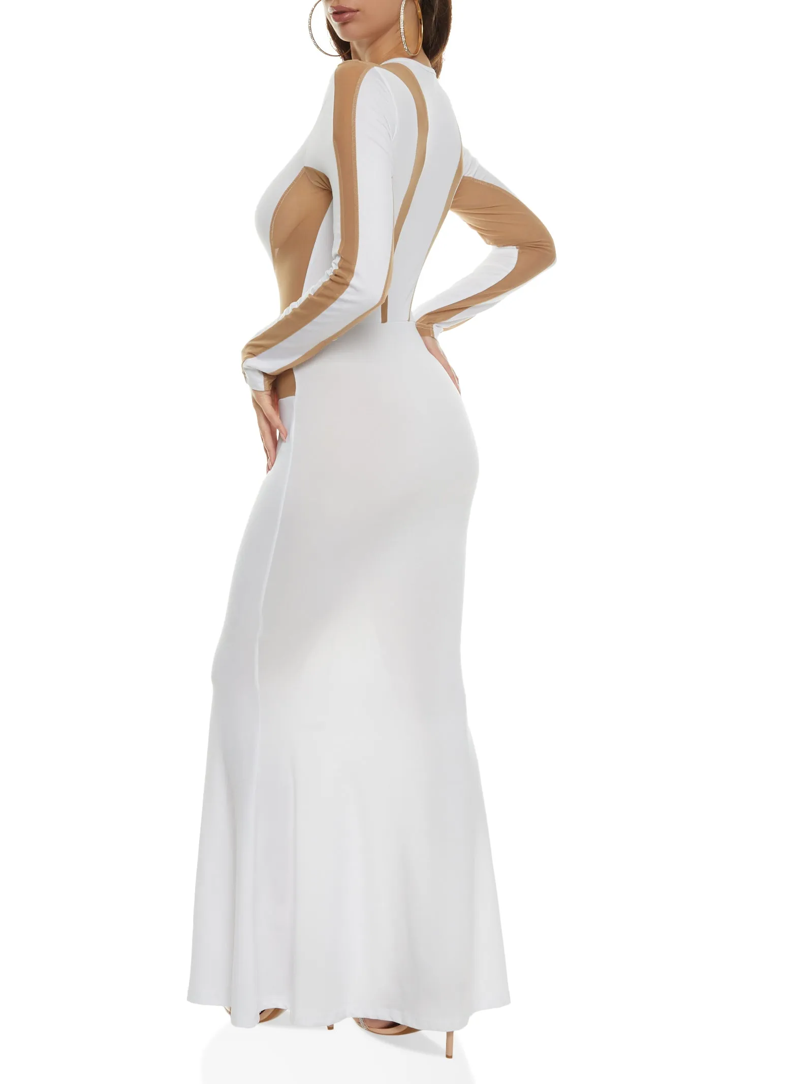 Mesh Color Block Long Sleeve Maxi Dress sold by Rainbow product image thumbnail 5