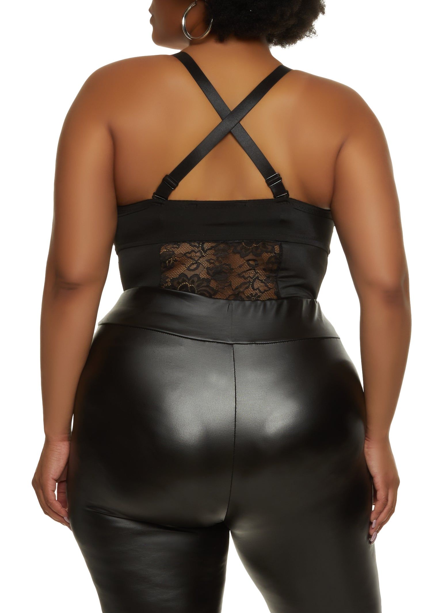 Plus Size Faux Leather Lace Bustier Bodysuit sold by Rainbow product image thumbnail 6