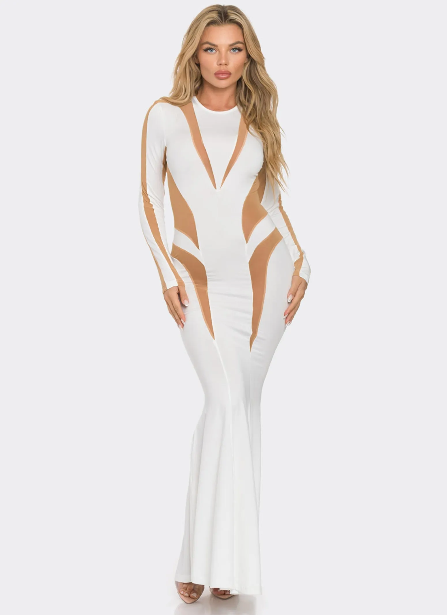 Mesh Color Block Long Sleeve Maxi Dress sold by Rainbow