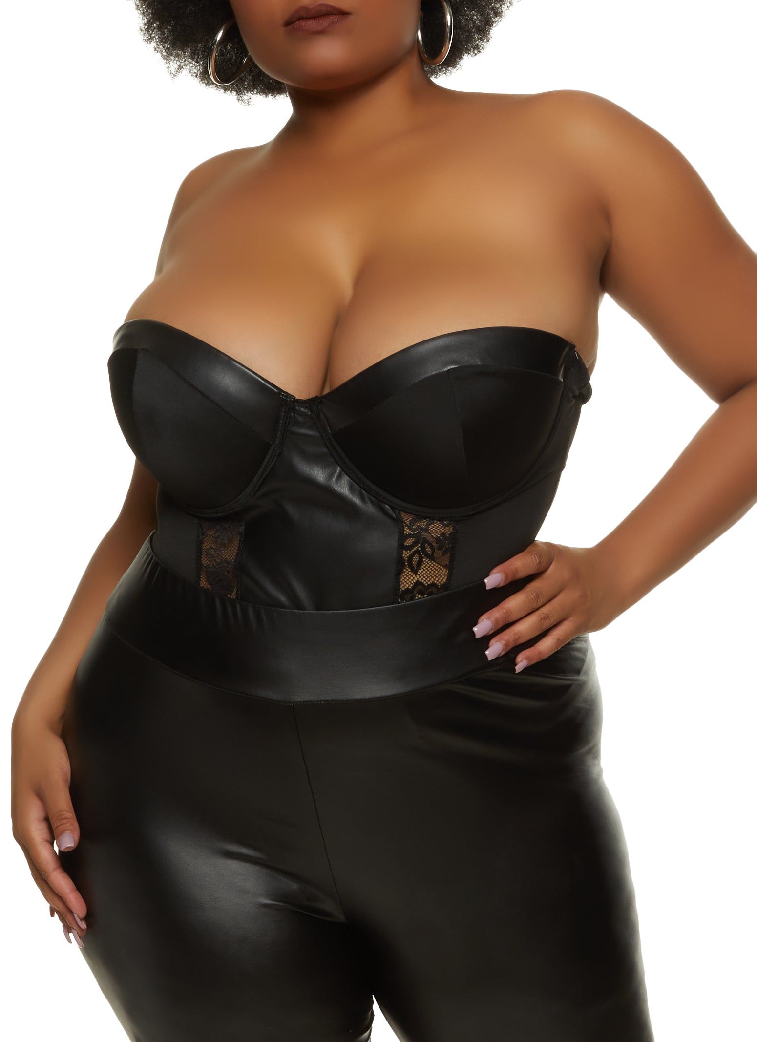 Plus Size Faux Leather Lace Bustier Bodysuit sold by Rainbow product image thumbnail 2