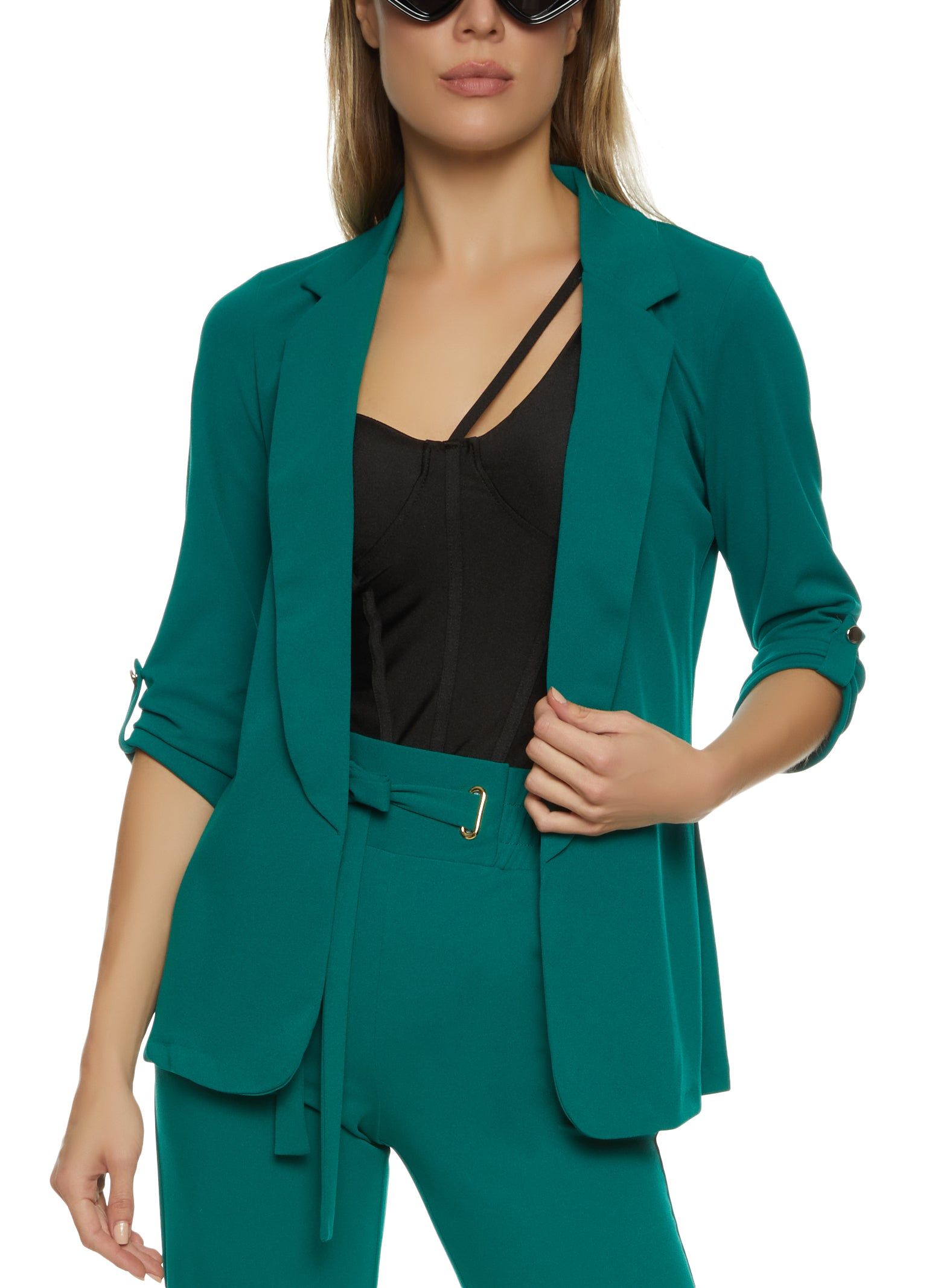 Crepe Knit Tabbed Sleeve Blazer sold by Rainbow