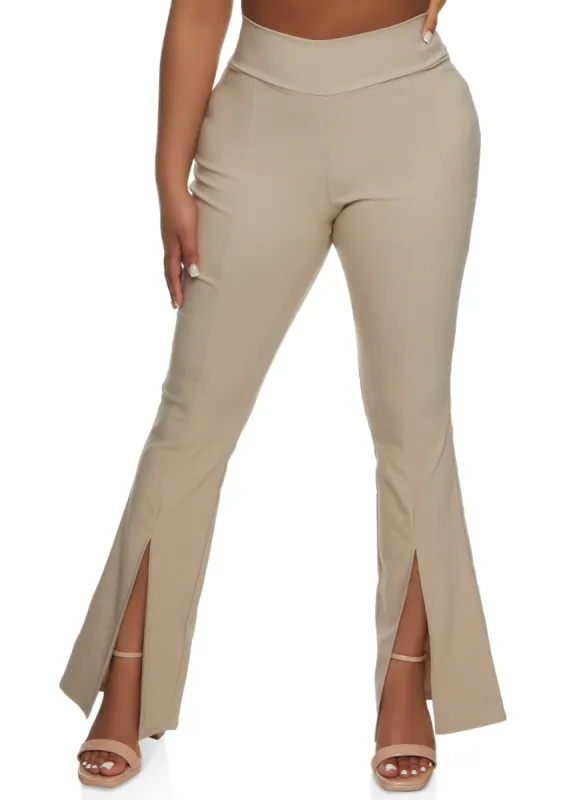 Pintuck High Waisted Split Hem Flare Pants made by Rainbow