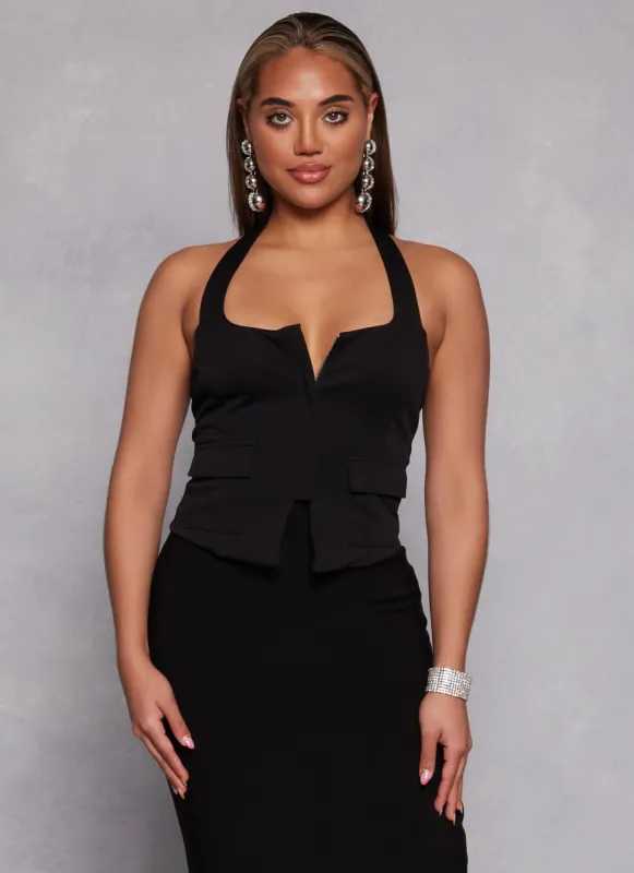 Zip Front Cargo Pocket Halter Top sold by Rainbow