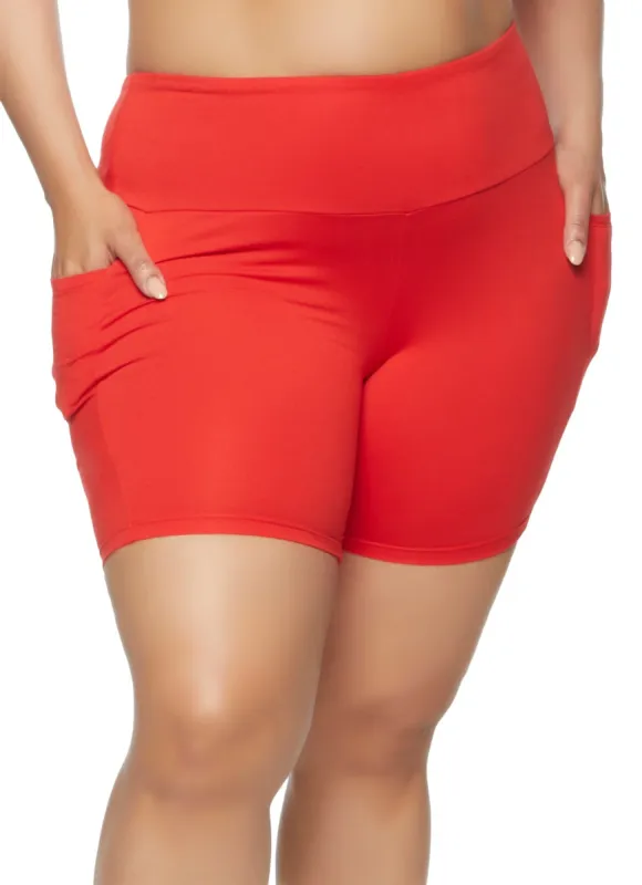 Plus Size High Waist Pocket Biker Shorts sold by Rainbow
