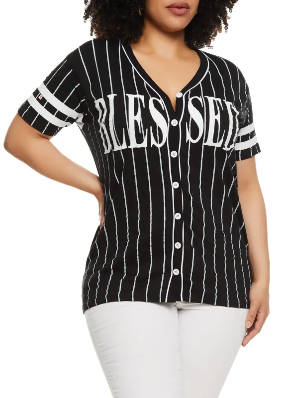 Plus Size Blessed 10 Pinstripe Baseball Shirt made by Rainbow