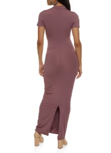Solid Short Sleeve Mock Neck Maxi Dress sold by Rainbow