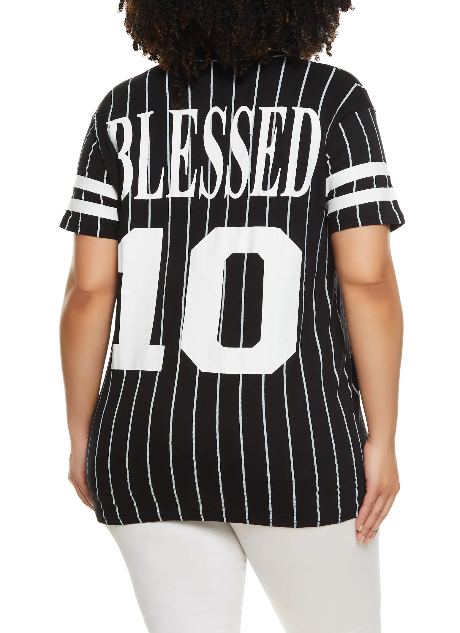 Plus Size Blessed 10 Pinstripe Baseball Shirt sold by Rainbow product image thumbnail 2