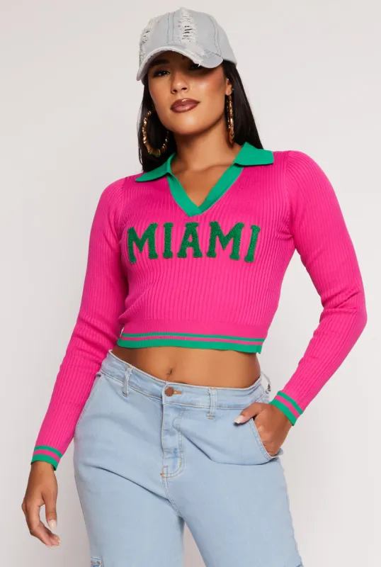 Miami Chenillie Patch Cropped Sweater sold by Rainbow