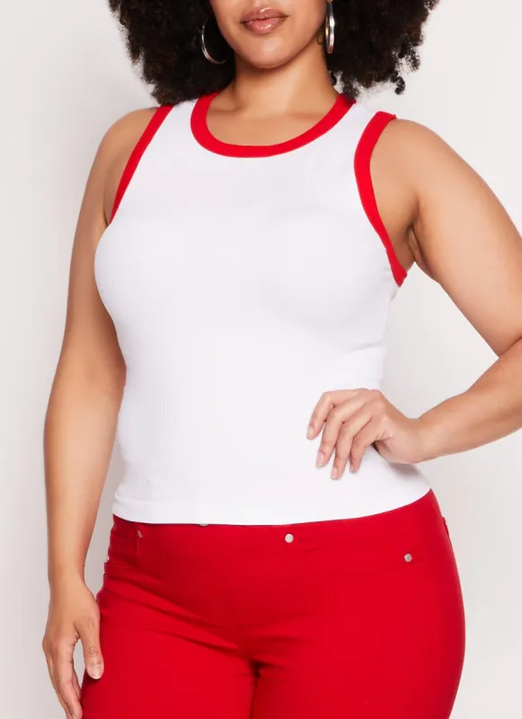 Plus Size Seamless Ribbed Contrast Trim Tank Top sold by Rainbow