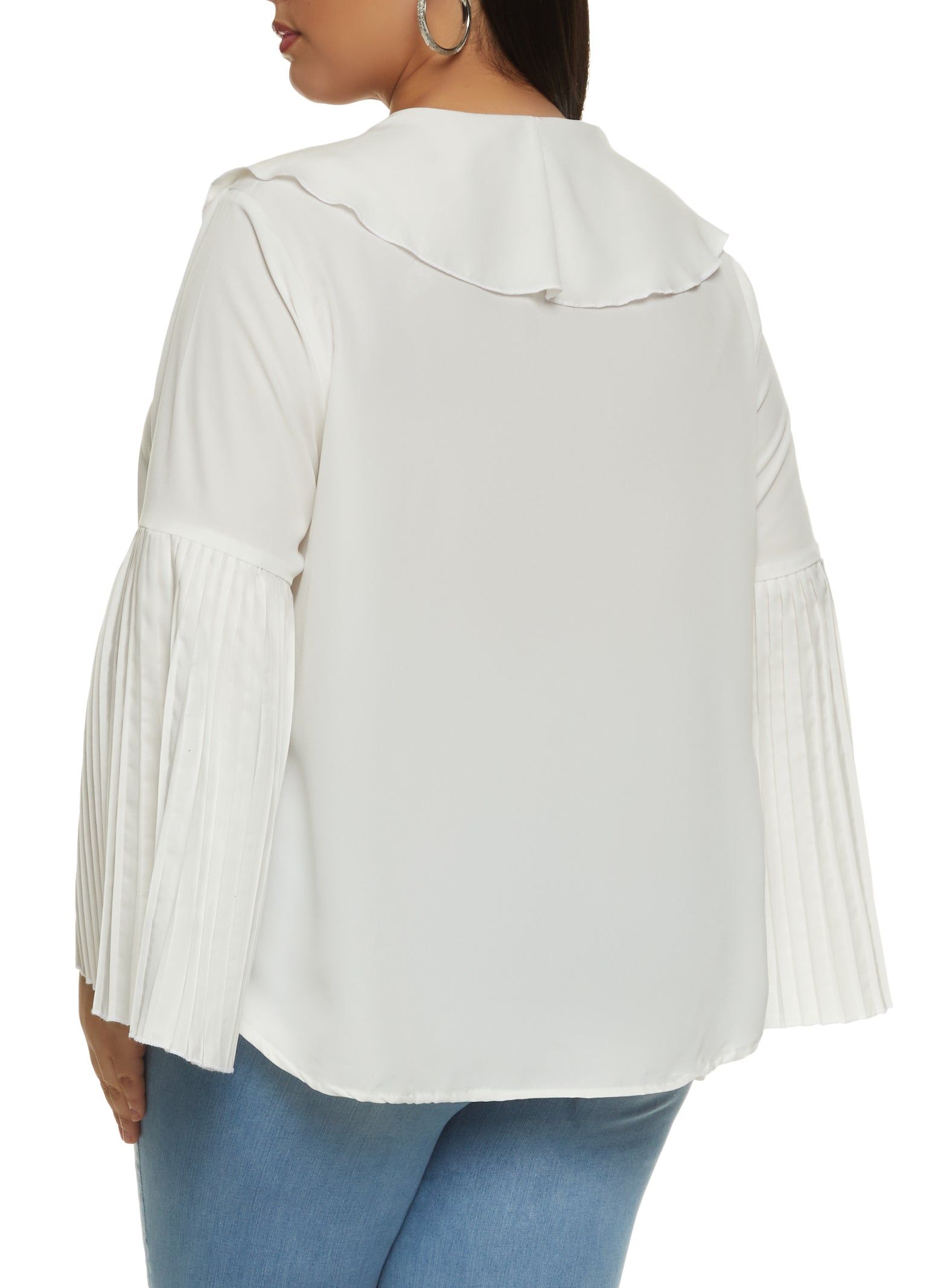 Plus Size Pleated Bell Sleeve Ruffle Front Blouse sold by Rainbow product image thumbnail 2