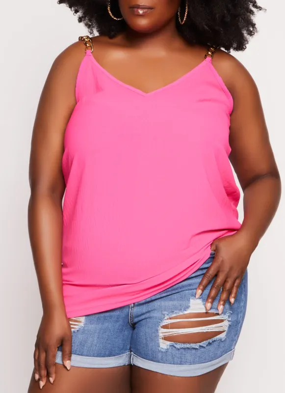 Plus Size Basic Chain Strap Cami sold by Rainbow
