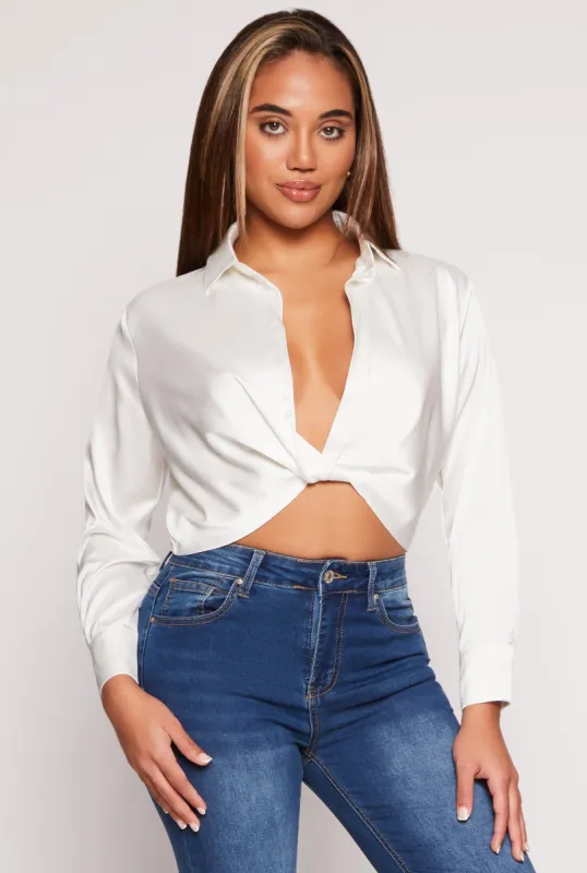 Satin Twist Front Long Sleeve Blouse sold by Rainbow