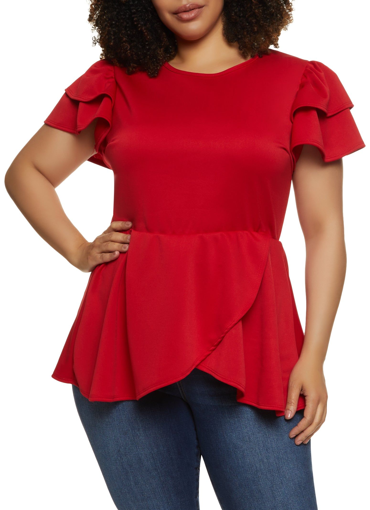 Plus Size Tiered Sleeve Ruffled Peplum Top sold by Rainbow