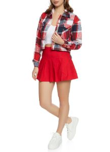 Plaid Brushed Knit Cropped Shacket sold by Rainbow