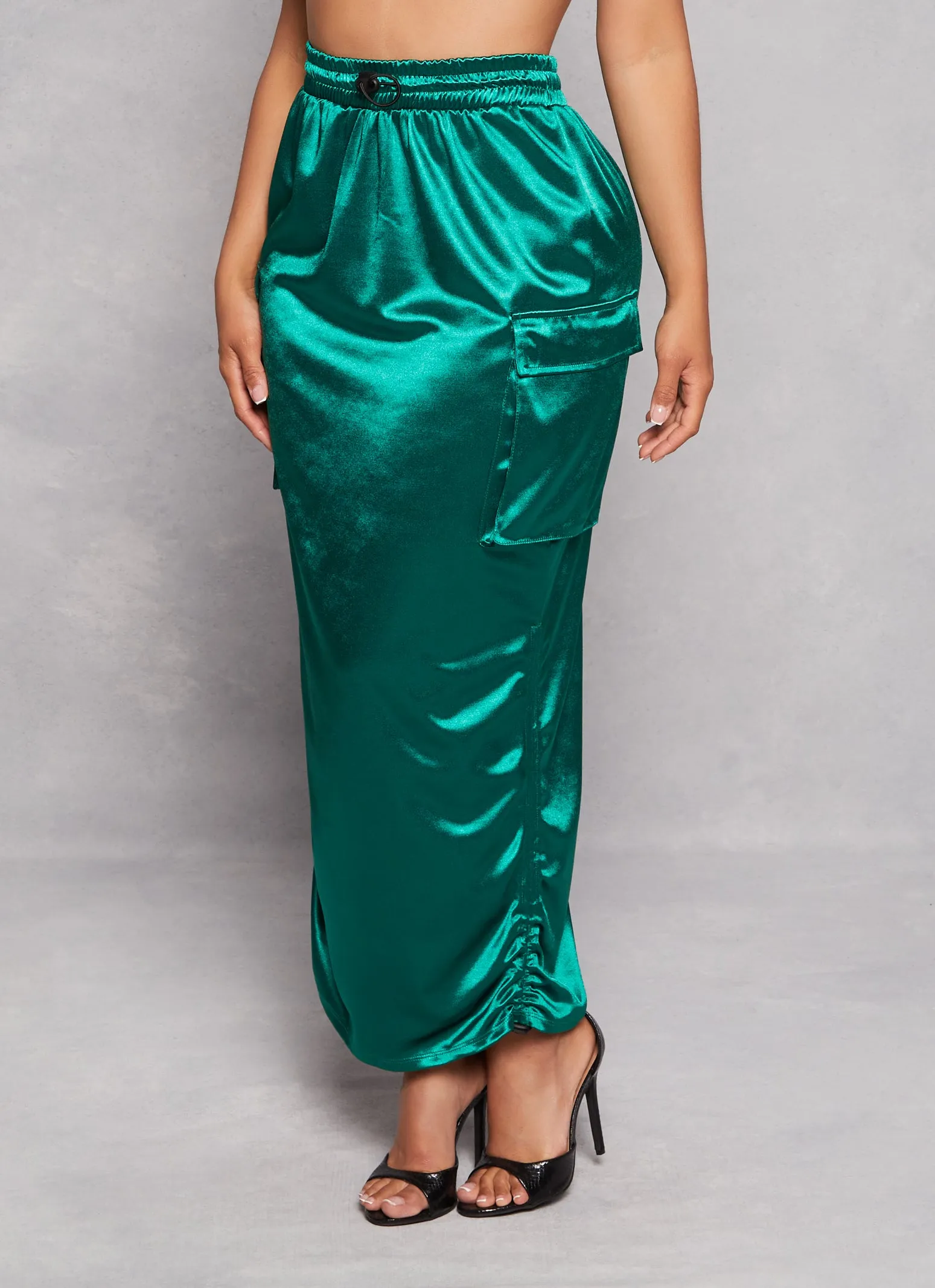 Satin Drawstring Side Cargo Maxi Skirt sold by Rainbow product image thumbnail 2
