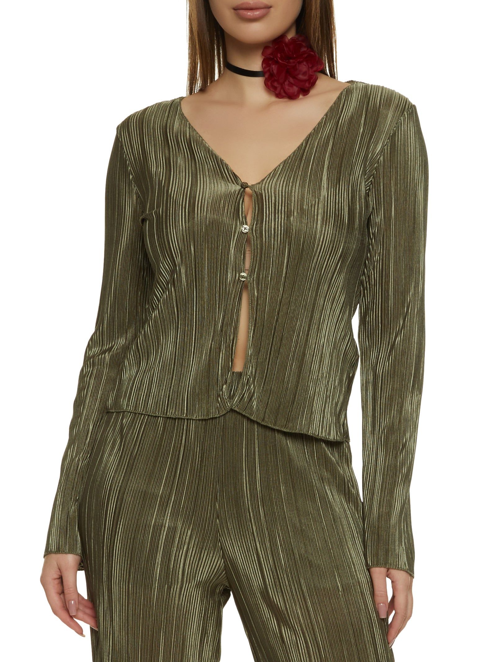 Plisse Button Front Blouse sold by Rainbow