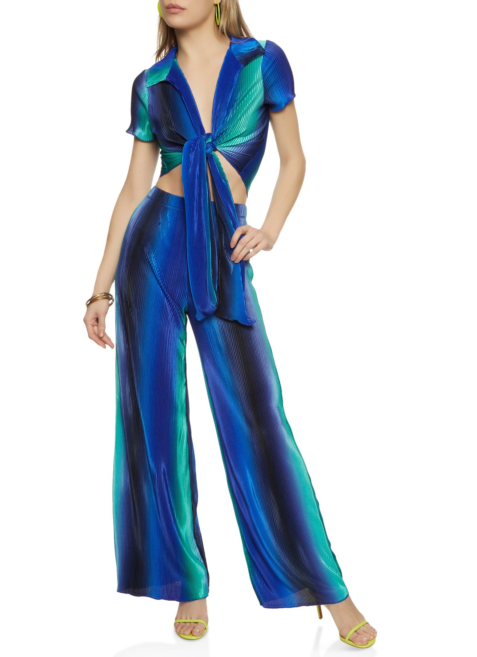 Plisse Ombre Short Sleeve Tie Front Shirt sold by Rainbow product image thumbnail 2