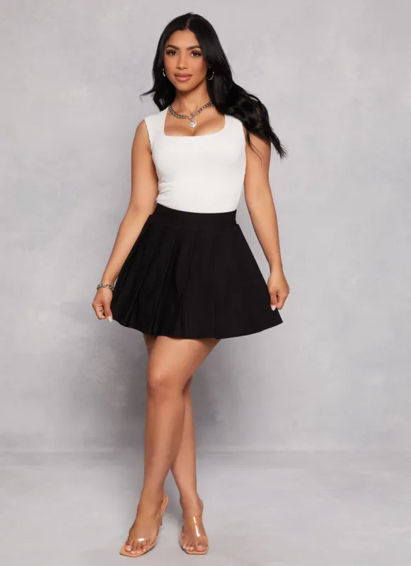 Solid Crepe Knit Pleated Mini Skirt sold by Rainbow
