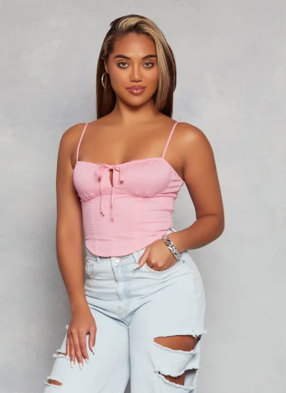 Smocked Tie Front Corset Crop Top sold by Rainbow