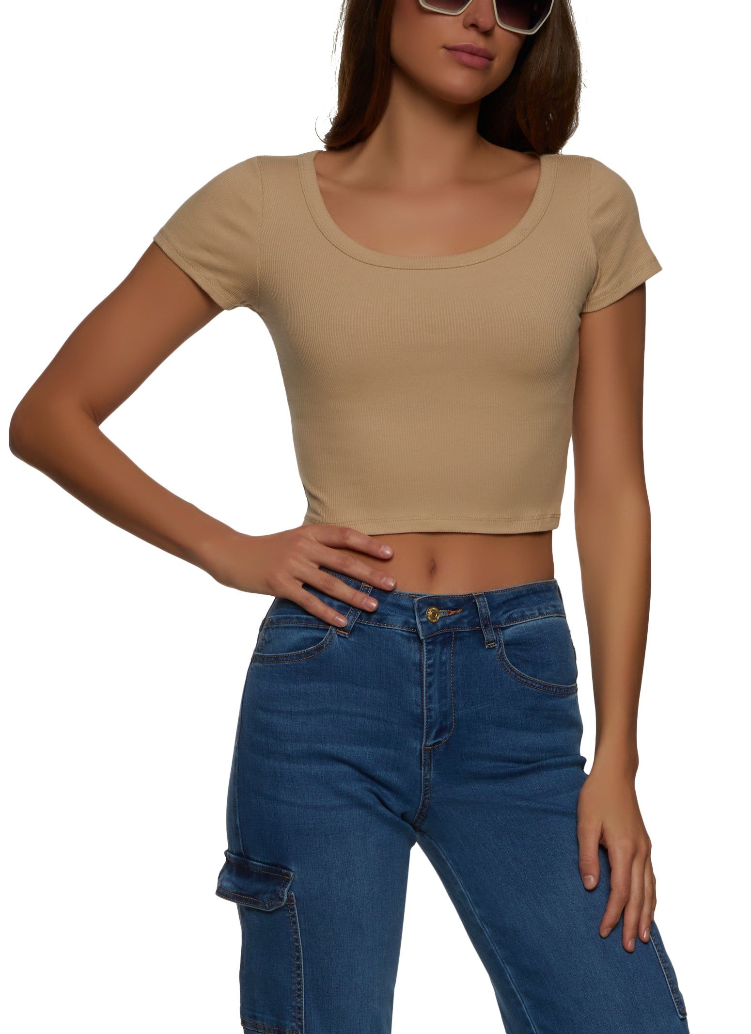 Rib Knit Scoop Neck Crop Top sold by Rainbow