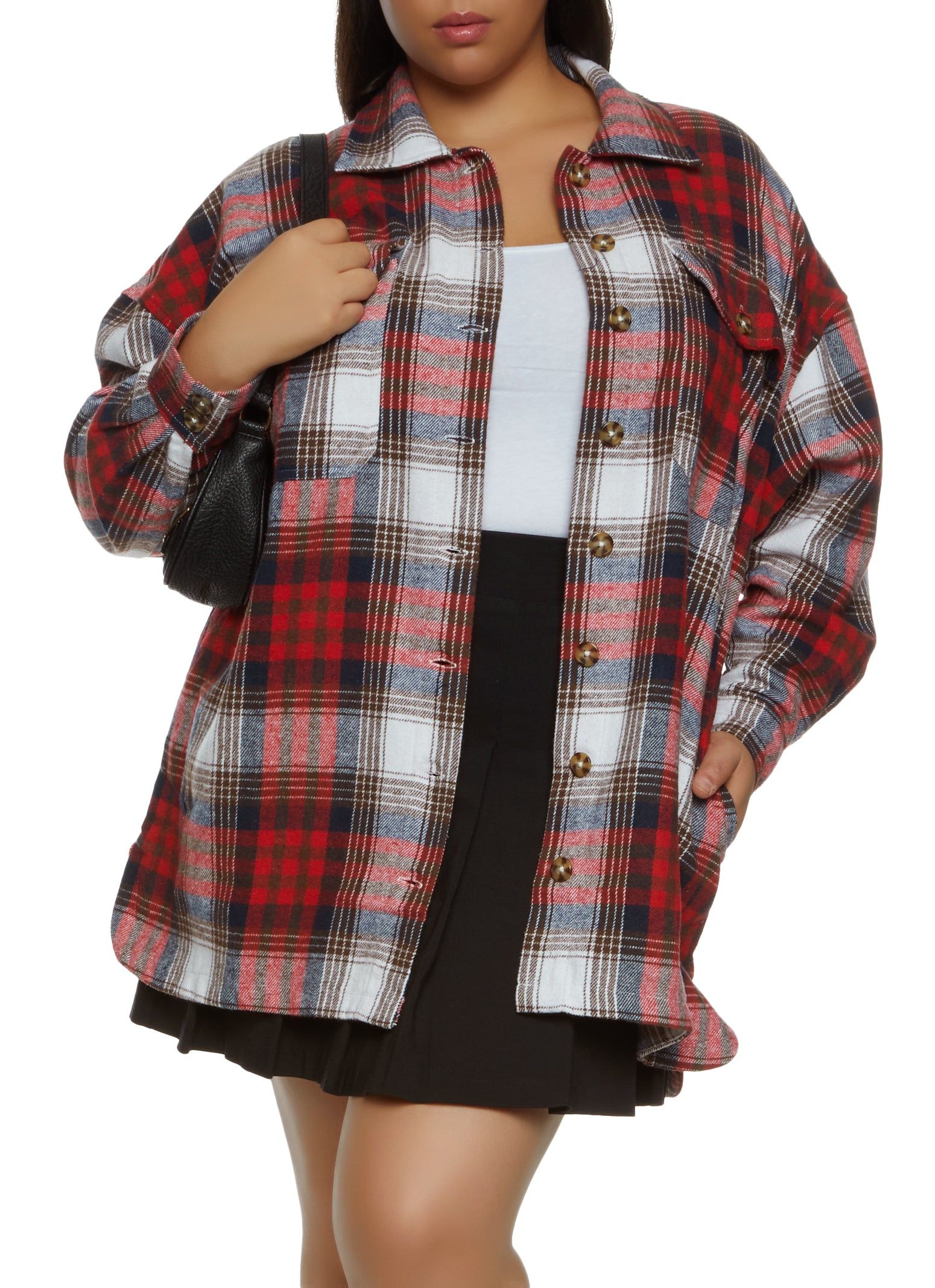 Plus Size Plaid Button Front Shacket sold by Rainbow