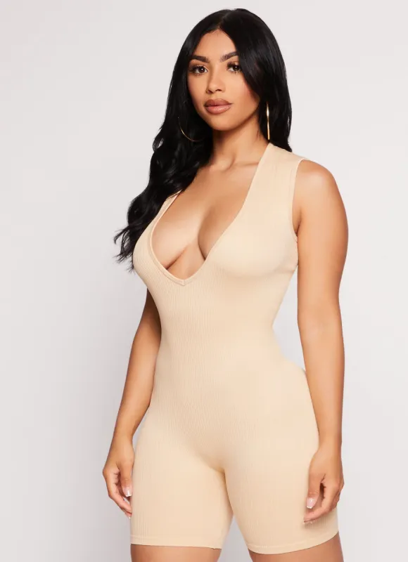 Daisy Seamless Ribbed Plunge Neck Romper sold by Rainbow
