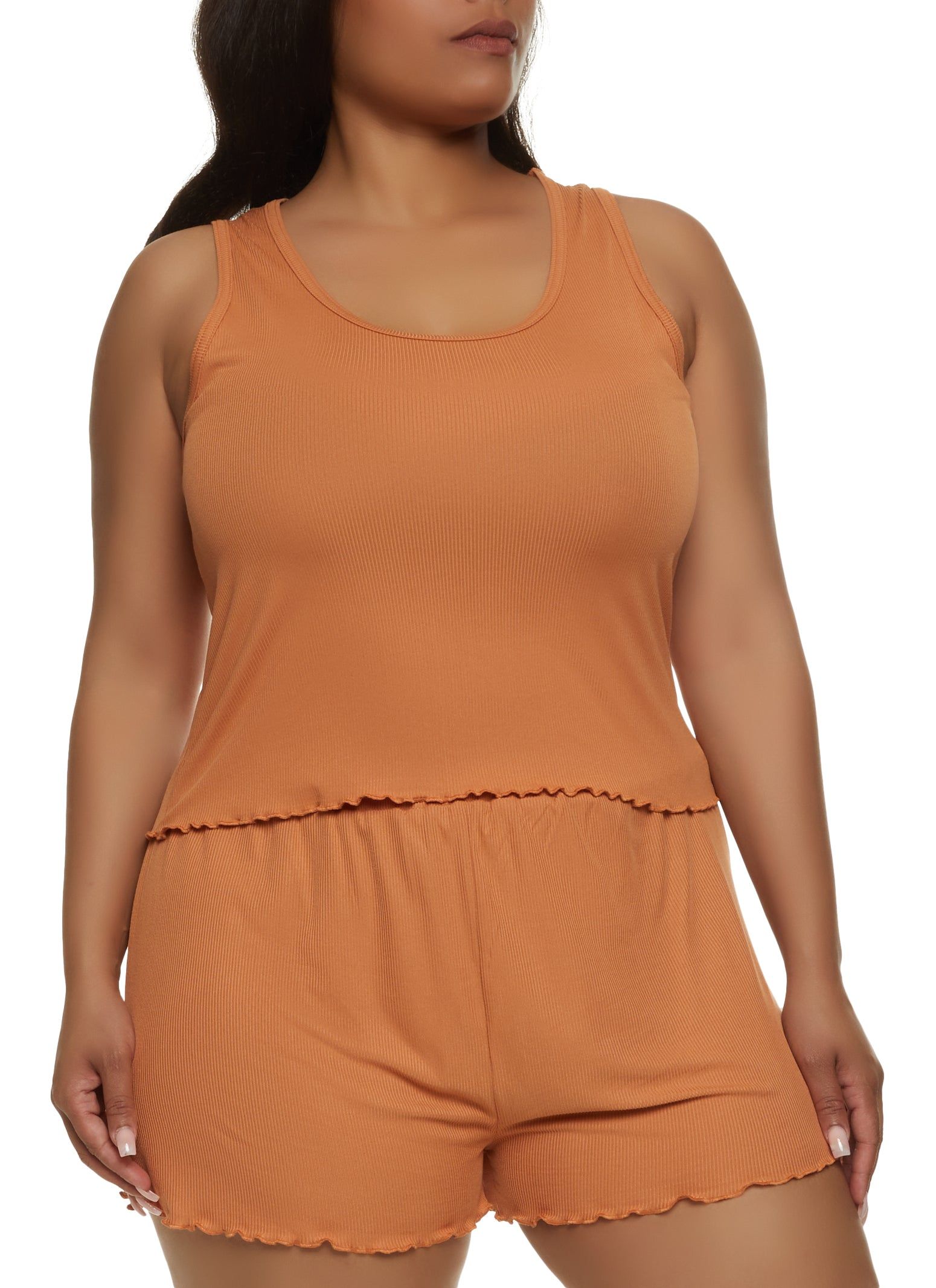 Plus Size Lettuce Edge Pajama Tank Top and Shorts sold by Rainbow