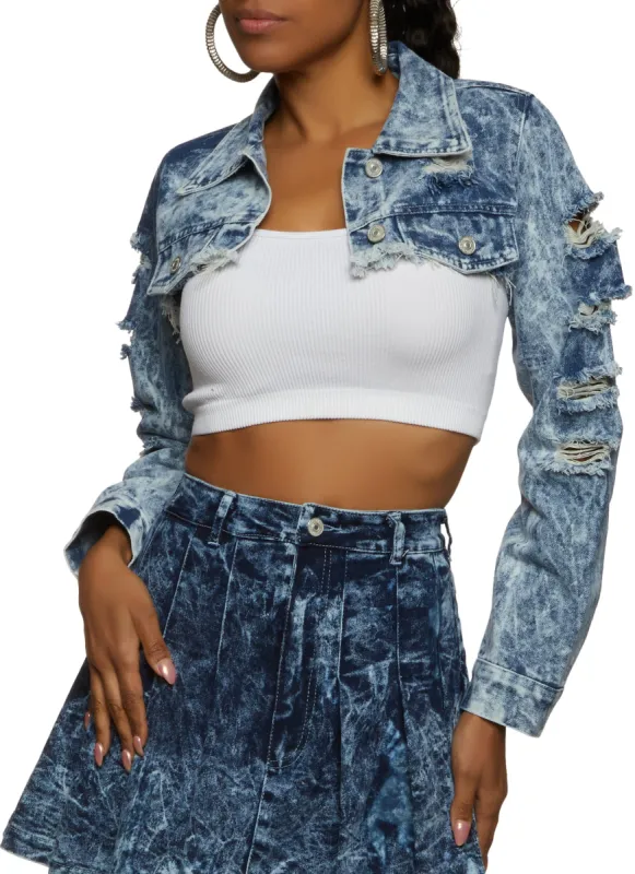 Laser Cut Denim Crop Jacket sold by Rainbow