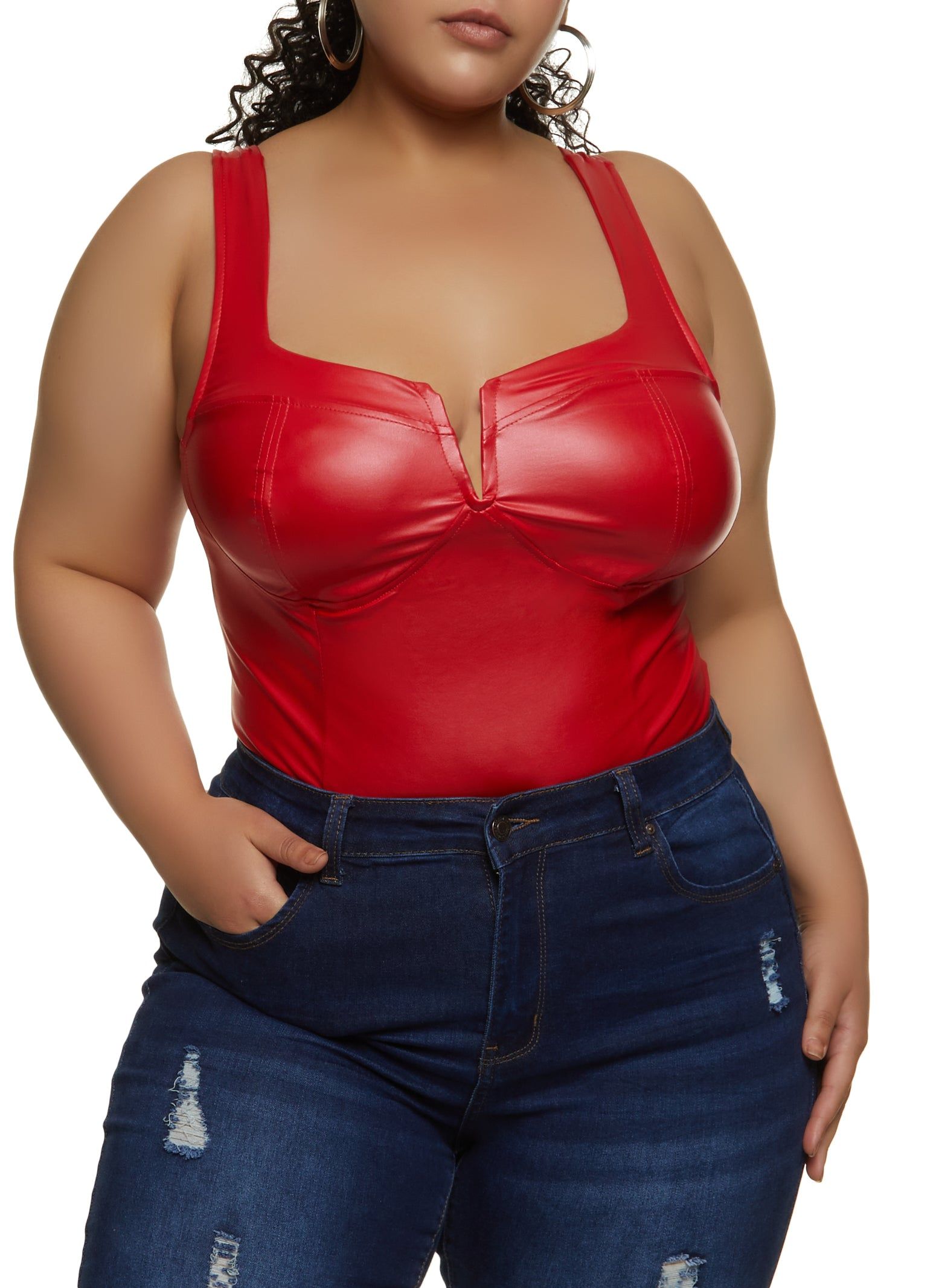 Plus Size Faux Leather Notch Neck Bustier Bodysuit sold by Rainbow product image thumbnail 2