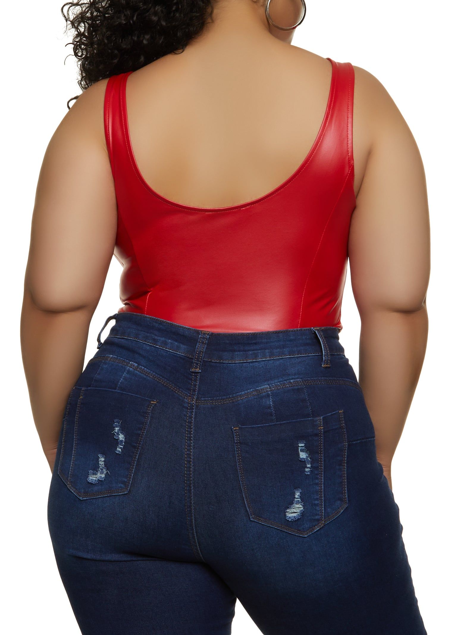 Plus Size Faux Leather Notch Neck Bustier Bodysuit sold by Rainbow product image thumbnail 3