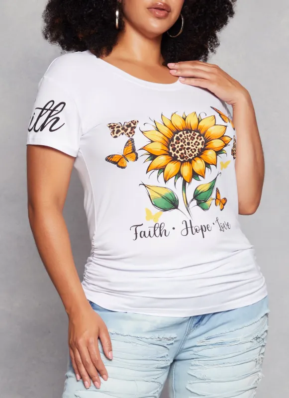 Plus Size Sunflower Ruched Graphic Tee made by Rainbow
