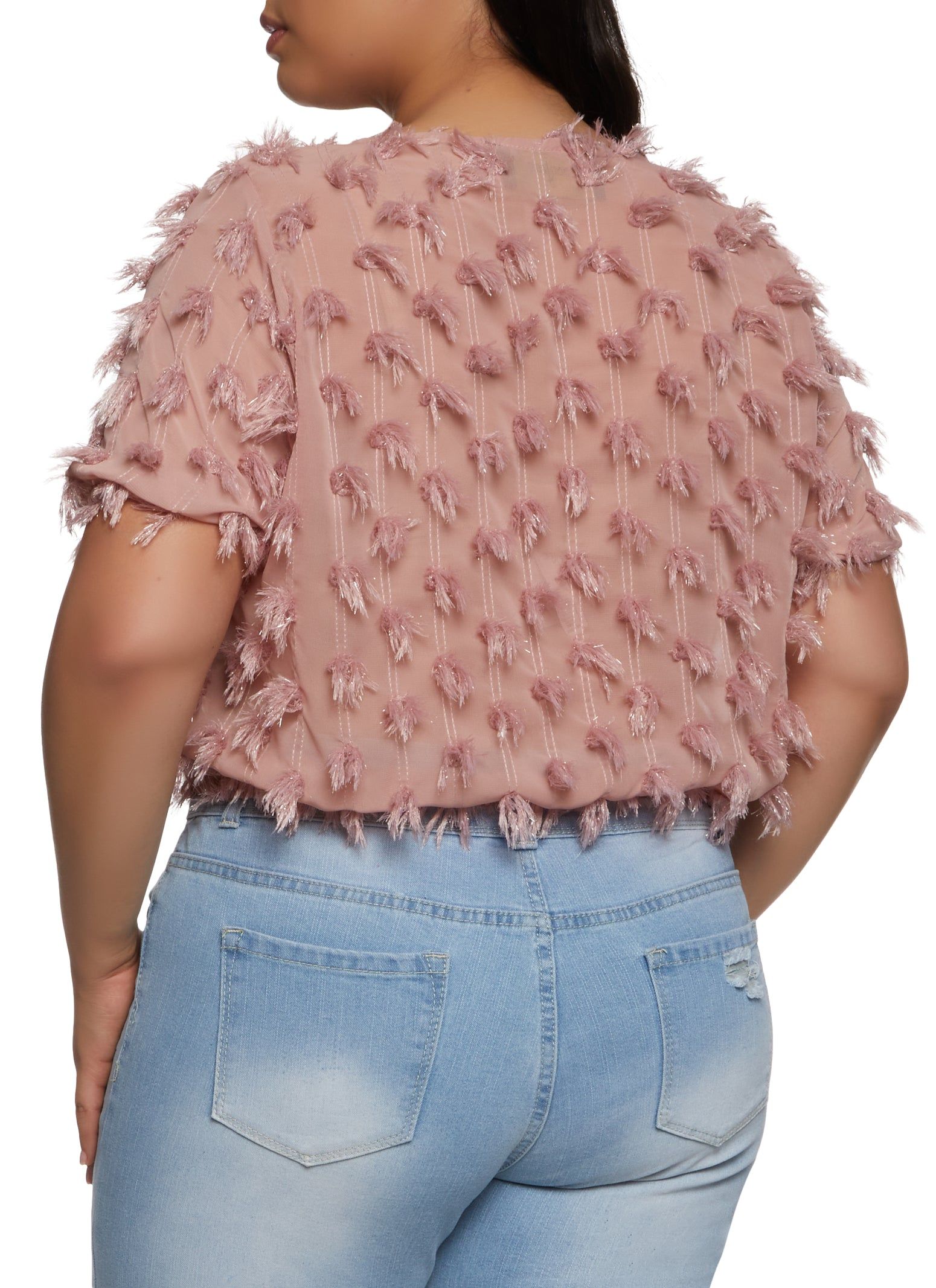 Plus Size Chiffon Fringe V Neck Blouse sold by Rainbow product image thumbnail 2