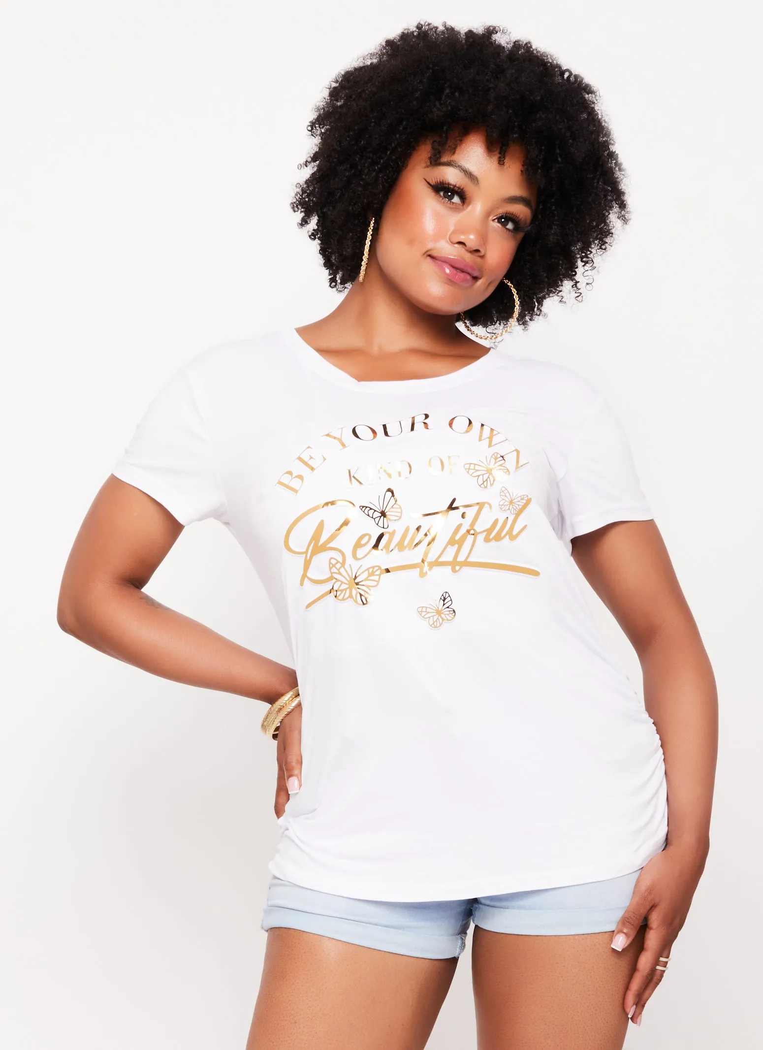 Plus Size Beautiful 3D Foil Graphic Tee sold by Rainbow