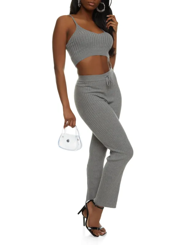 Ribbed Knit Cropped Cami and Pants Set sold by Rainbow