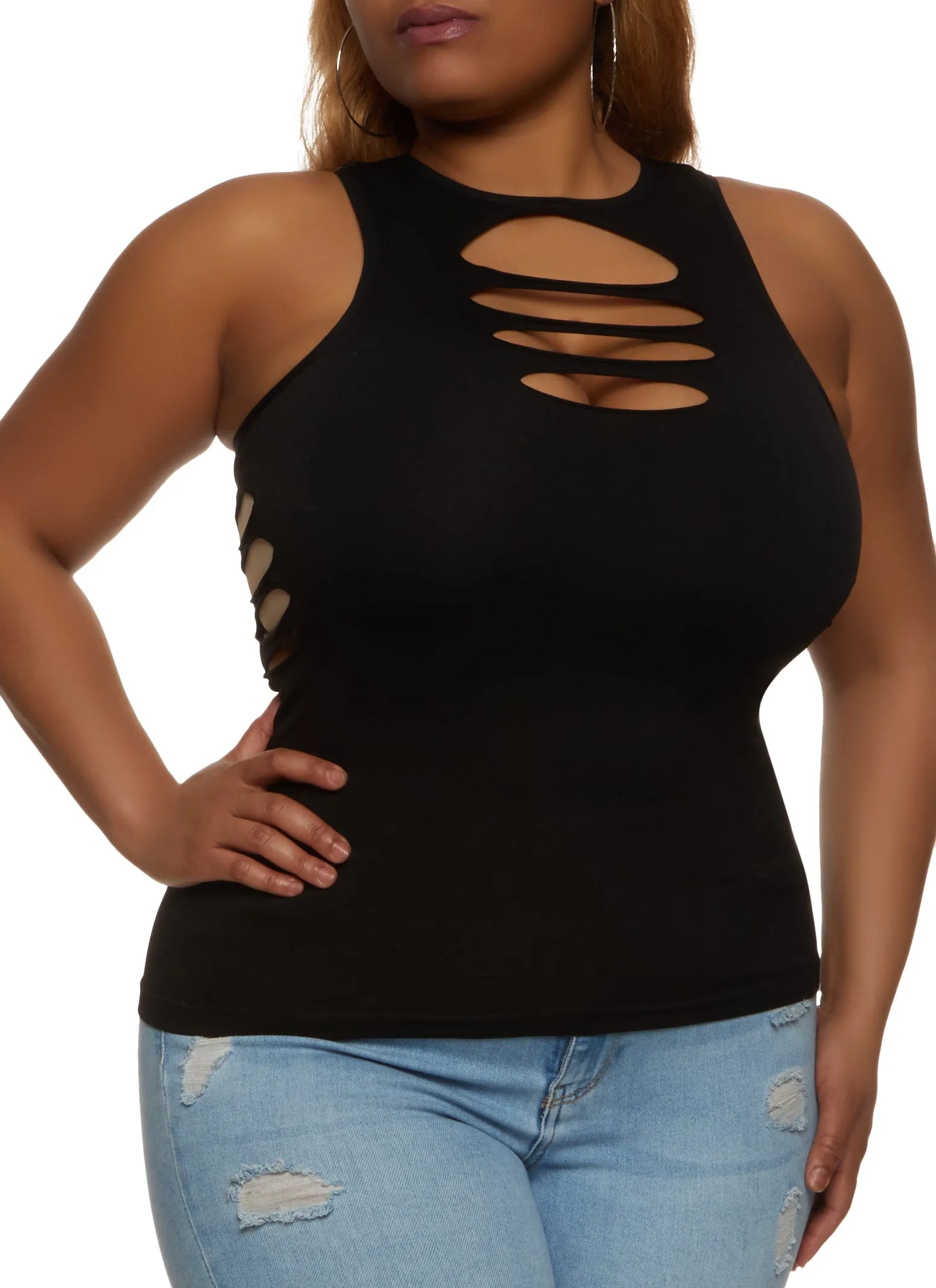 Plus Size Seamless Laser Cut High Neck Tank Top sold by Rainbow