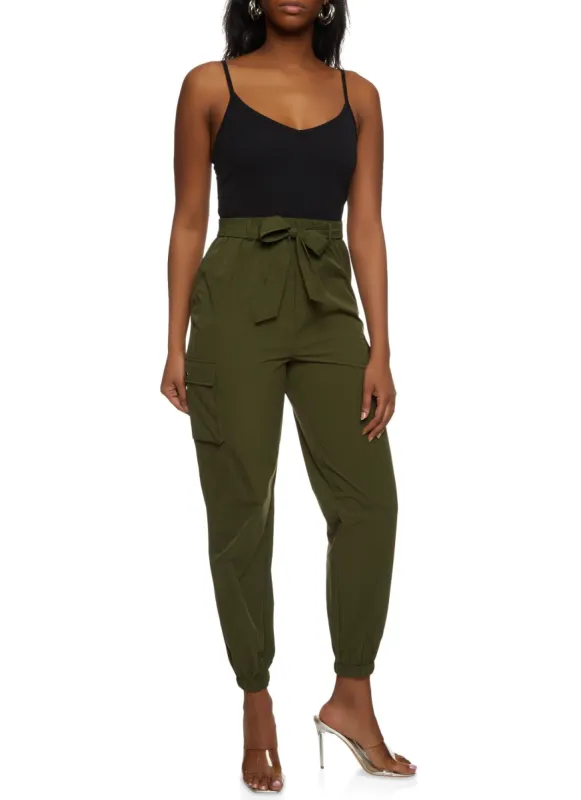 V Neck Paper Bag Waist Cami Jumpsuit sold by Rainbow